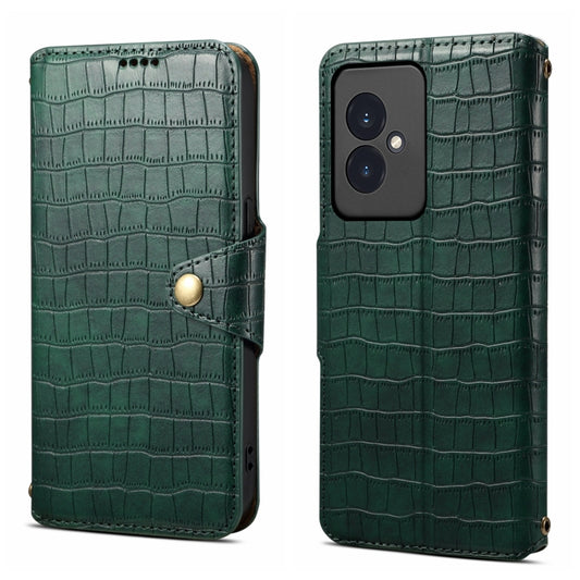 For Honor 100 Denior Crocodile Texture Oil Edge Leather Phone Case(Green) by Denior