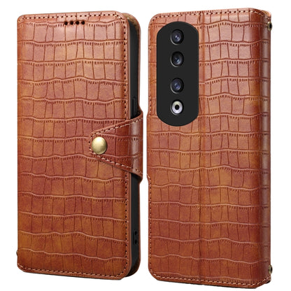 For Honor 90 Pro Denior Crocodile Texture Oil Edge Leather Phone Case(Brown) by Denior