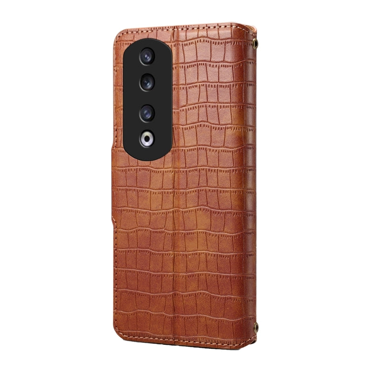 For Honor 90 Pro Denior Crocodile Texture Oil Edge Leather Phone Case(Brown) by Denior