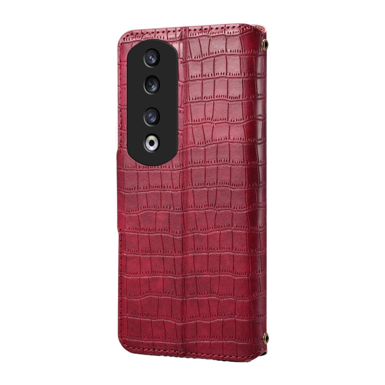 For Honor 90 Pro Denior Crocodile Texture Oil Edge Leather Phone Case(Rose Red) by Denior