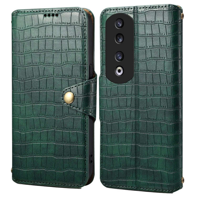For Honor 90 Pro Denior Crocodile Texture Oil Edge Leather Phone Case(Green) by Denior