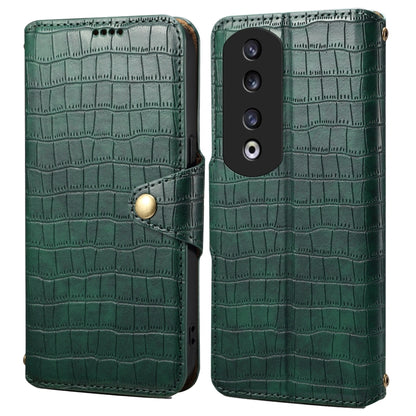For Honor 90 Pro Denior Crocodile Texture Oil Edge Leather Phone Case(Green) by Denior