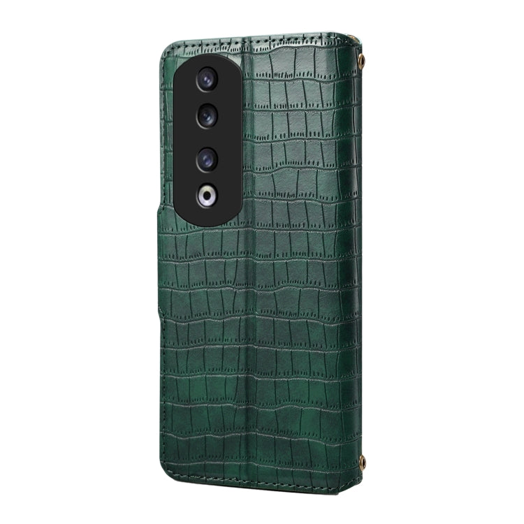 For Honor 90 Pro Denior Crocodile Texture Oil Edge Leather Phone Case(Green) by Denior