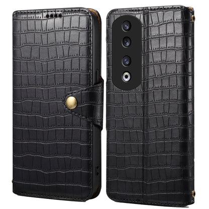 For Honor 90 Pro Denior Crocodile Texture Oil Edge Leather Phone Case(Black) by Denior