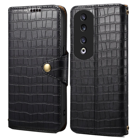 For Honor 90 Pro Denior Crocodile Texture Oil Edge Leather Phone Case(Black) by Denior
