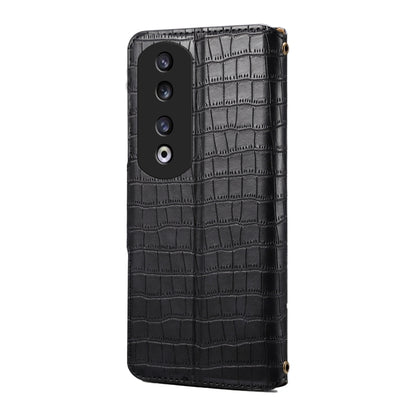For Honor 90 Pro Denior Crocodile Texture Oil Edge Leather Phone Case(Black) by Denior
