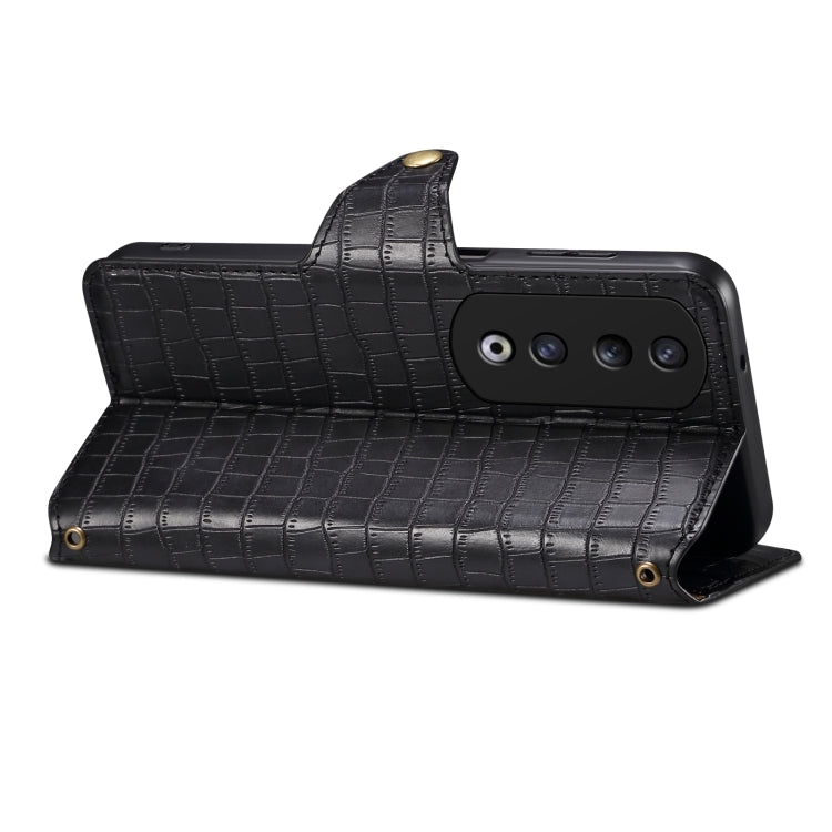 For Honor 90 Pro Denior Crocodile Texture Oil Edge Leather Phone Case(Black) by Denior