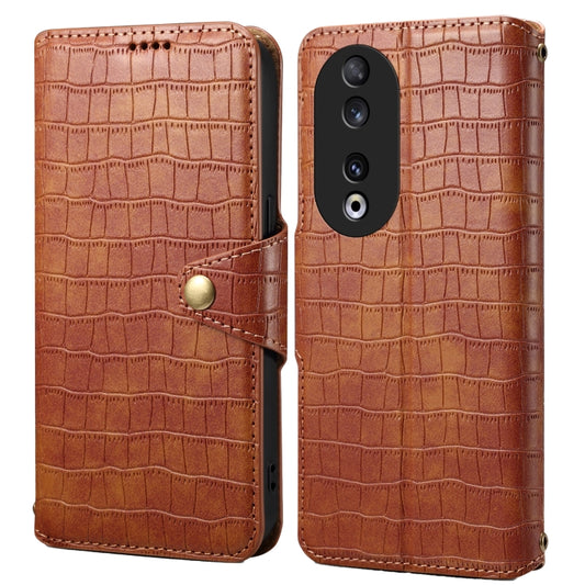 For Honor 90 Denior Crocodile Texture Oil Edge Leather Phone Case(Brown) by Denior