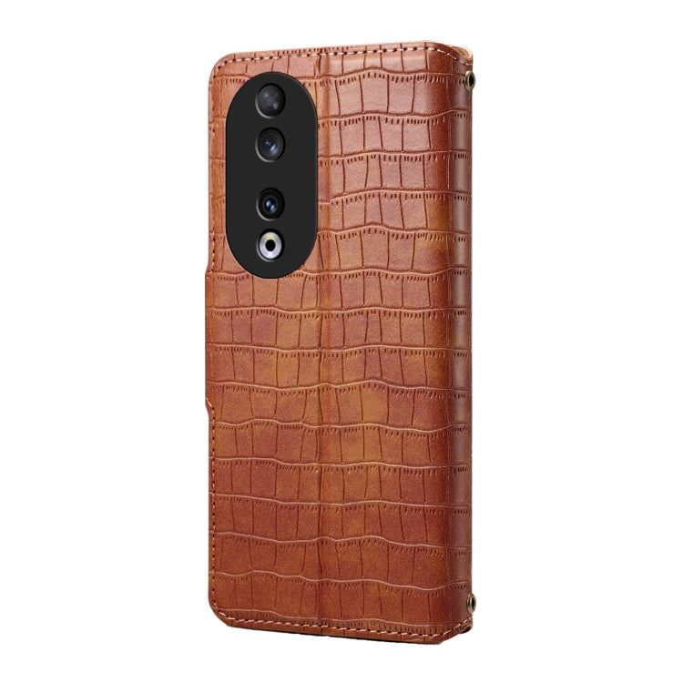 For Honor 90 Denior Crocodile Texture Oil Edge Leather Phone Case(Brown) by Denior