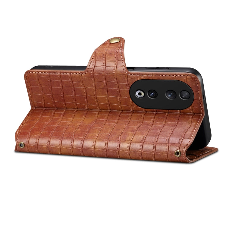 For Honor 90 Denior Crocodile Texture Oil Edge Leather Phone Case(Brown) by Denior