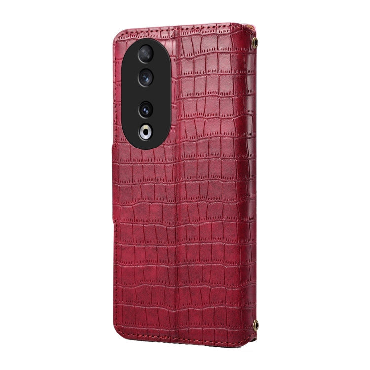 For Honor 90 Denior Crocodile Texture Oil Edge Leather Phone Case(Rose Red) by Denior
