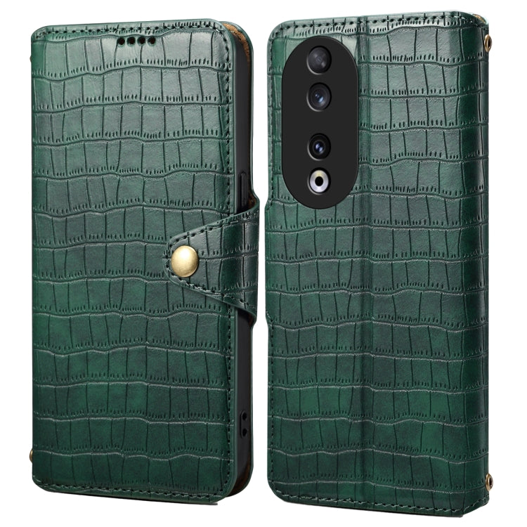 For Honor 90 Denior Crocodile Texture Oil Edge Leather Phone Case(Green) by Denior