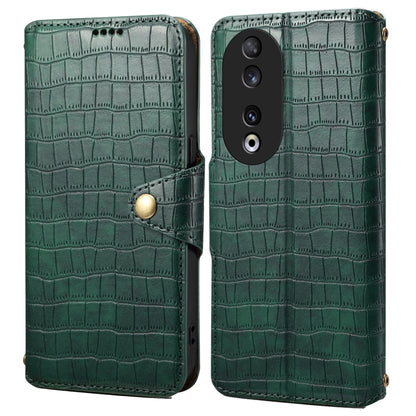 For Honor 90 Denior Crocodile Texture Oil Edge Leather Phone Case(Green) by Denior