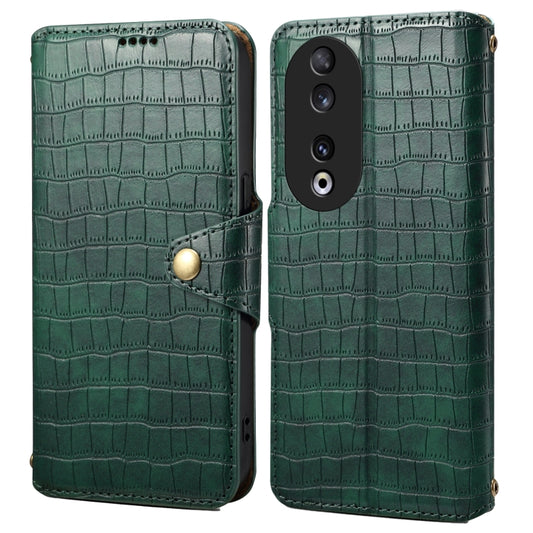 For Honor 90 Denior Crocodile Texture Oil Edge Leather Phone Case(Green) by Denior