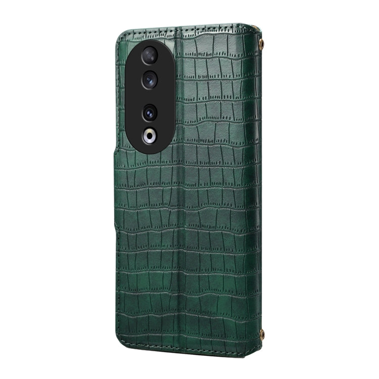 For Honor 90 Denior Crocodile Texture Oil Edge Leather Phone Case(Green) by Denior