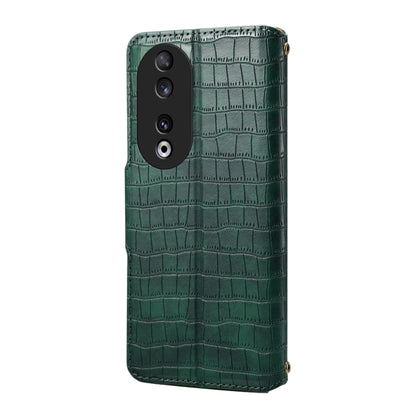 For Honor 90 Denior Crocodile Texture Oil Edge Leather Phone Case(Green) by Denior