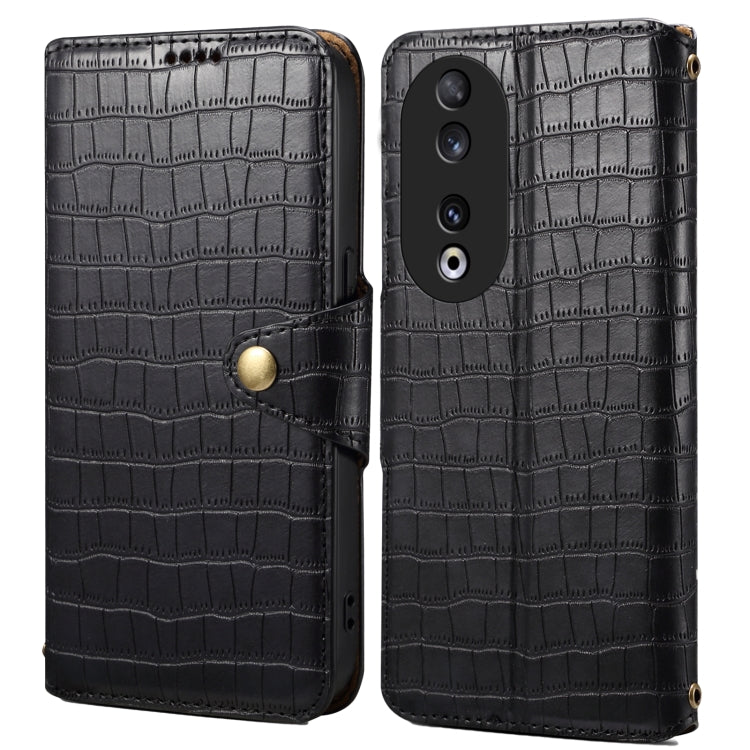 For Honor 90 Denior Crocodile Texture Oil Edge Leather Phone Case(Black) by Denior