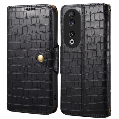 For Honor 90 Denior Crocodile Texture Oil Edge Leather Phone Case(Black) by Denior