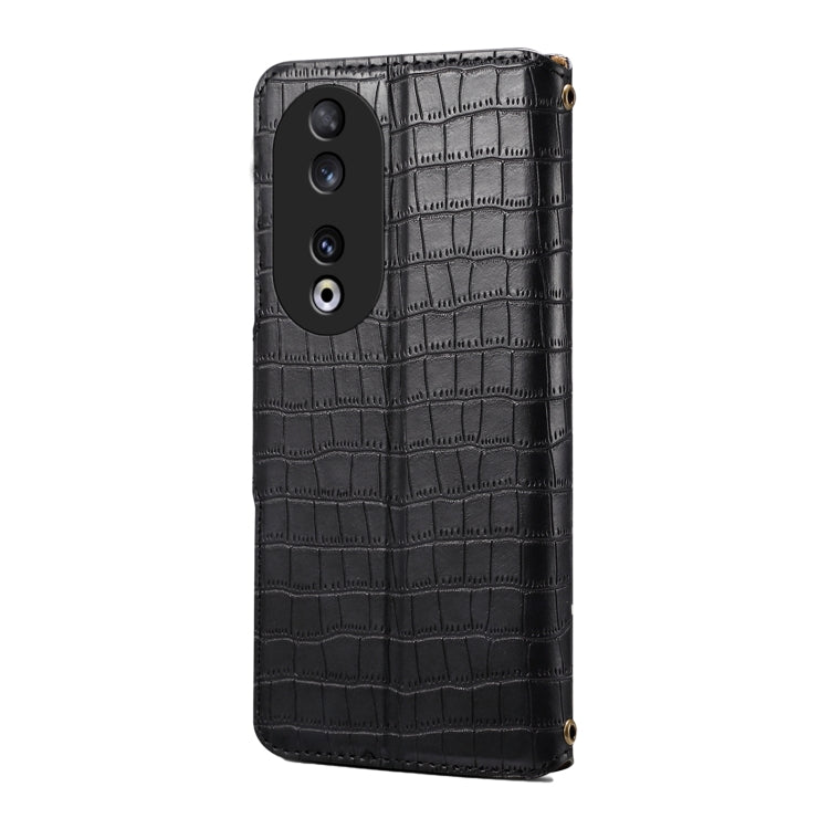 For Honor 90 Denior Crocodile Texture Oil Edge Leather Phone Case(Black) by Denior