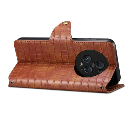 For Honor Magic5 Pro Denior Crocodile Texture Oil Edge Leather Phone Case(Brown) by Denior