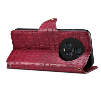 For Honor Magic5 Pro Denior Crocodile Texture Oil Edge Leather Phone Case(Rose Red) by Denior