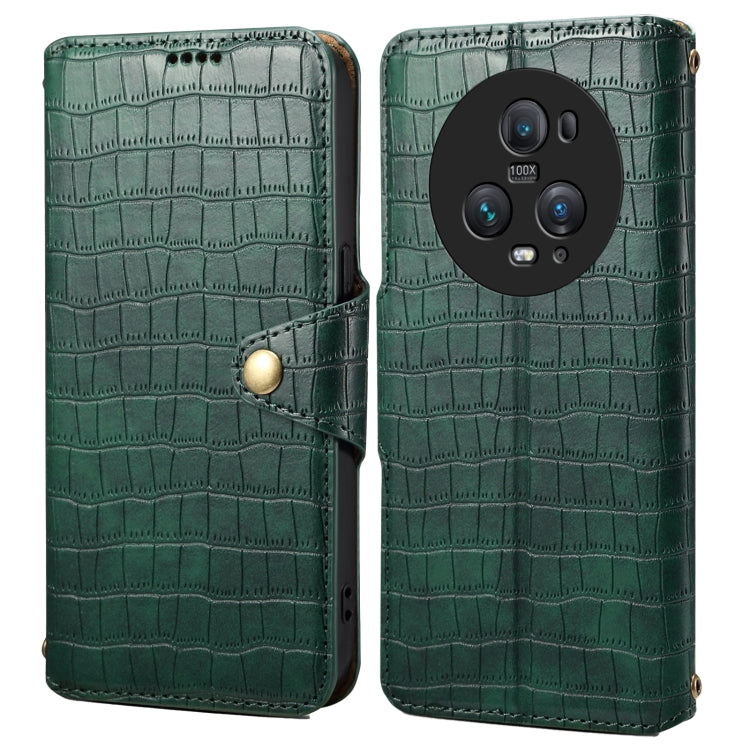 For Honor Magic5 Pro Denior Crocodile Texture Oil Edge Leather Phone Case(Green) by Denior