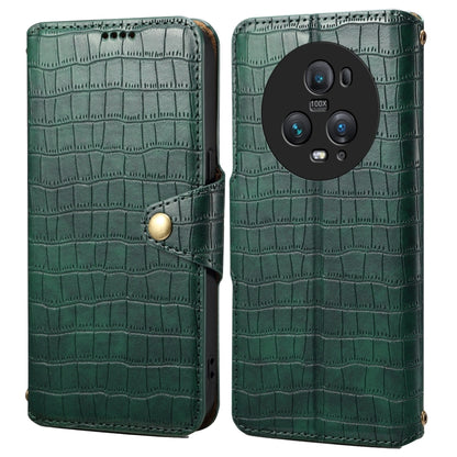 For Honor Magic5 Pro Denior Crocodile Texture Oil Edge Leather Phone Case(Green) by Denior