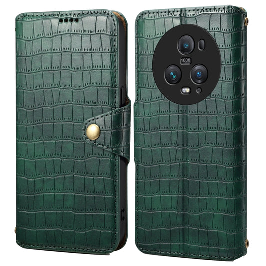 For Honor Magic5 Pro Denior Crocodile Texture Oil Edge Leather Phone Case(Green) by Denior