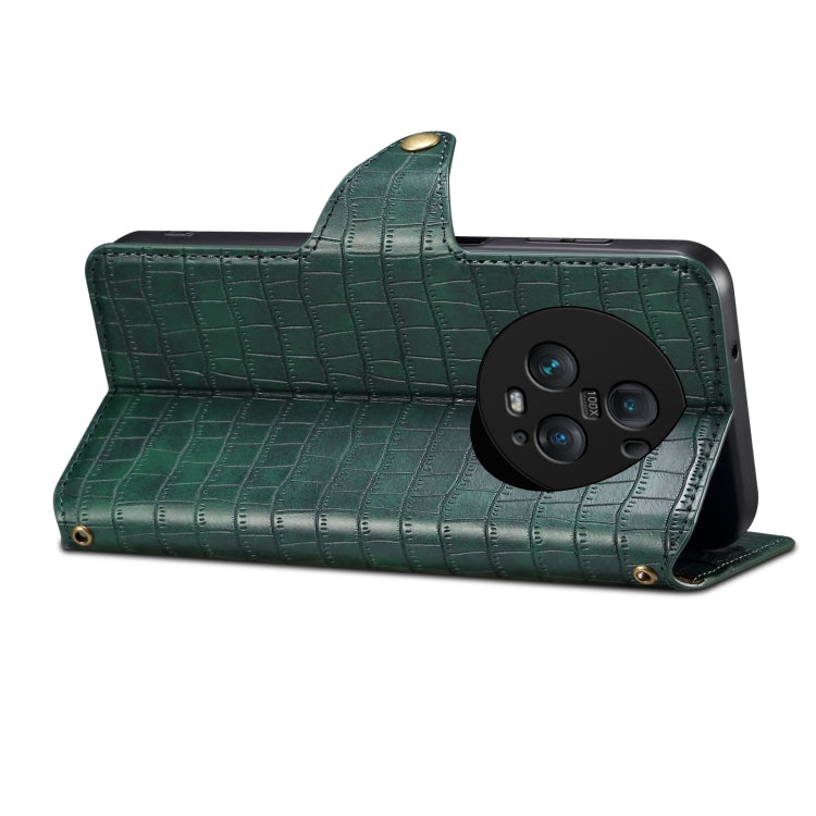 For Honor Magic5 Pro Denior Crocodile Texture Oil Edge Leather Phone Case(Green) by Denior