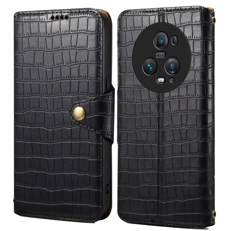 For Honor Magic5 Pro Denior Crocodile Texture Oil Edge Leather Phone Case(Black) by Denior