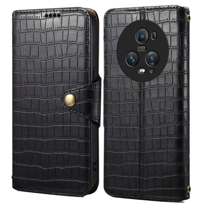 For Honor Magic5 Pro Denior Crocodile Texture Oil Edge Leather Phone Case(Black) by Denior