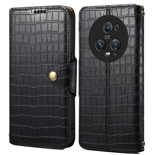 For Honor Magic5 Pro Denior Crocodile Texture Oil Edge Leather Phone Case(Black) by Denior
