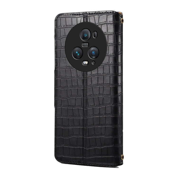 For Honor Magic5 Pro Denior Crocodile Texture Oil Edge Leather Phone Case(Black) by Denior