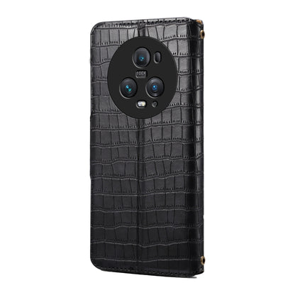 For Honor Magic5 Pro Denior Crocodile Texture Oil Edge Leather Phone Case(Black) by Denior