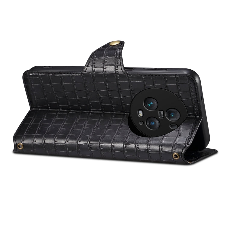 For Honor Magic5 Pro Denior Crocodile Texture Oil Edge Leather Phone Case(Black) by Denior