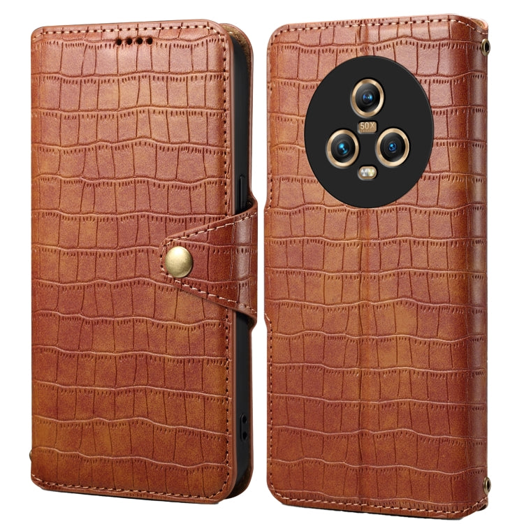 For Honor Magic5 Denior Crocodile Texture Oil Edge Leather Phone Case(Brown) by Denior