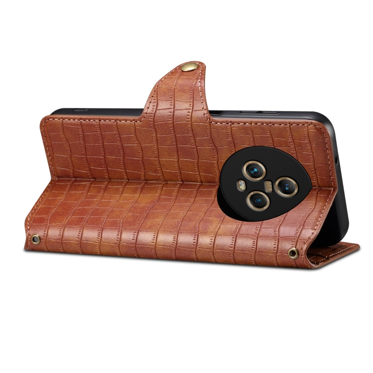 For Honor Magic5 Denior Crocodile Texture Oil Edge Leather Phone Case(Brown) by Denior