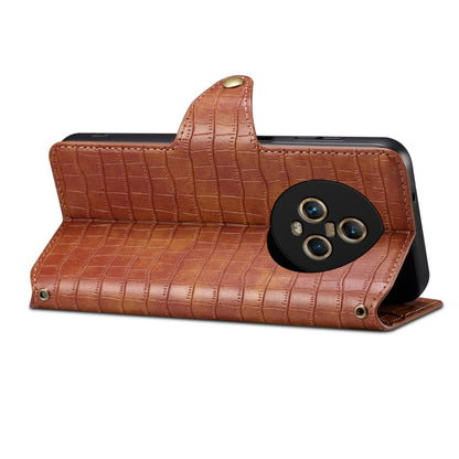 For Honor Magic5 Denior Crocodile Texture Oil Edge Leather Phone Case(Brown) by Denior