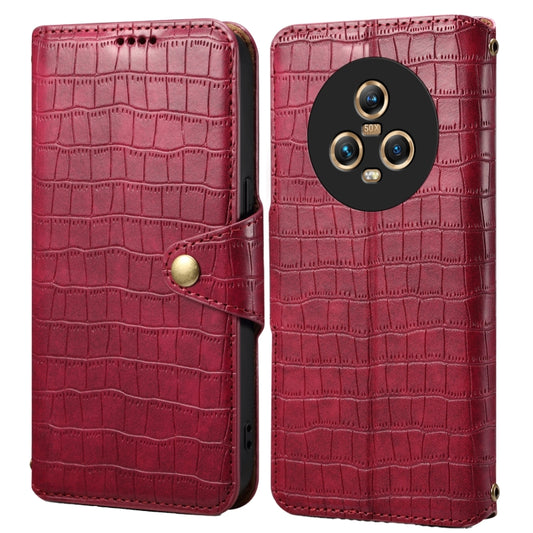 For Honor Magic5 Denior Crocodile Texture Oil Edge Leather Phone Case(Rose Red) by Denior