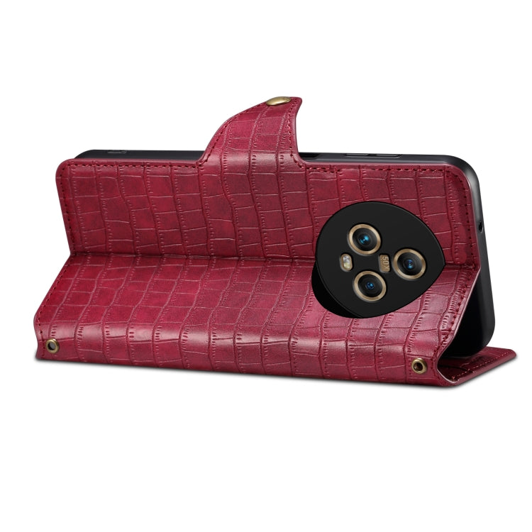 For Honor Magic5 Denior Crocodile Texture Oil Edge Leather Phone Case(Rose Red) by Denior