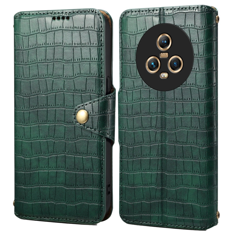 For Honor Magic5 Denior Crocodile Texture Oil Edge Leather Phone Case(Green) by Denior