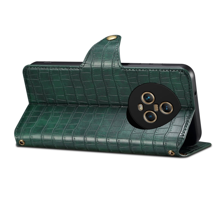 For Honor Magic5 Denior Crocodile Texture Oil Edge Leather Phone Case(Green) by Denior