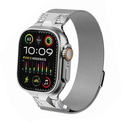 For Apple Watch Ultra 2 49mm Mecha Style Milanese Metal Watch Band(Titanium Silver) by bashfashion