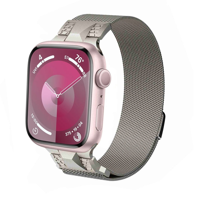 For Apple Watch Series 9 45mm Mecha Style Milanese Metal Watch Band(Starlight) by bashfashion