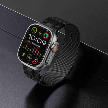 For Apple Watch Series 8 45mm Mecha Style Milanese Metal Watch Band(Black) by bashfashion