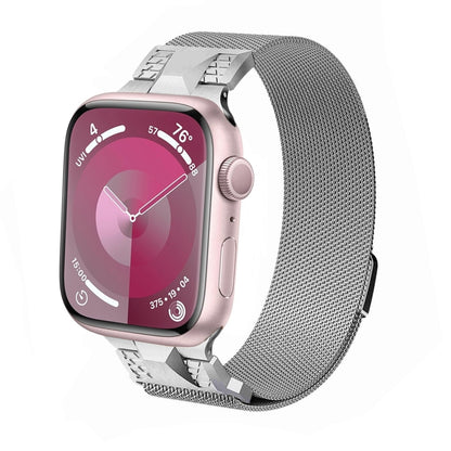 For Apple Watch Series 8 45mm Mecha Style Milanese Metal Watch Band(Titanium Silver) by bashfashion