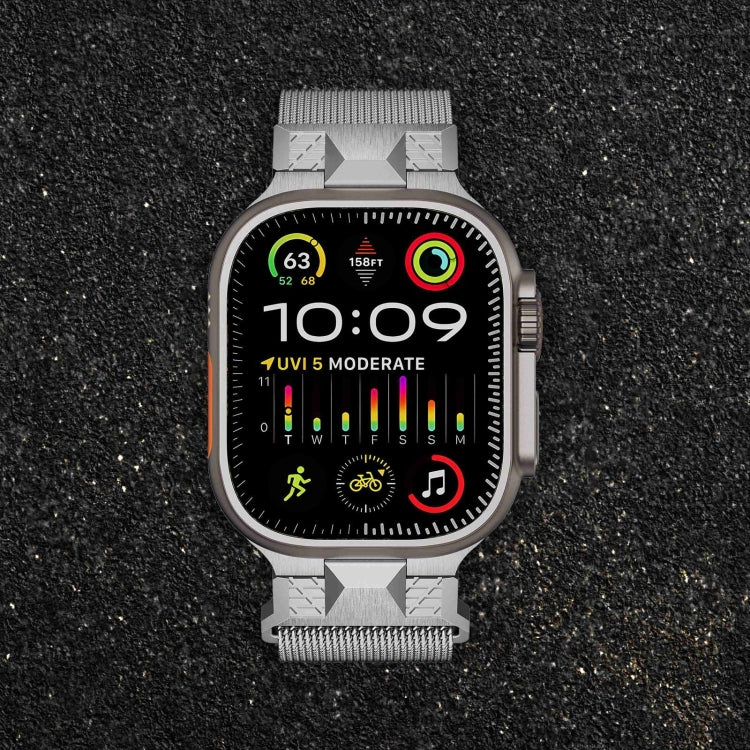 For Apple Watch Series 8 45mm Mecha Style Milanese Metal Watch Band(Titanium Silver) by bashfashion