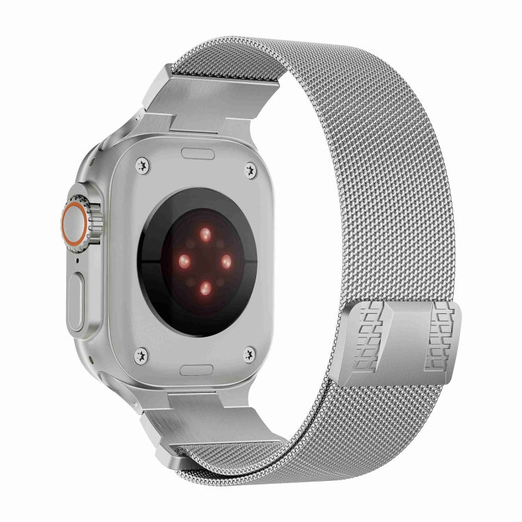 For Apple Watch Series 8 45mm Mecha Style Milanese Metal Watch Band(Titanium Silver) by bashfashion
