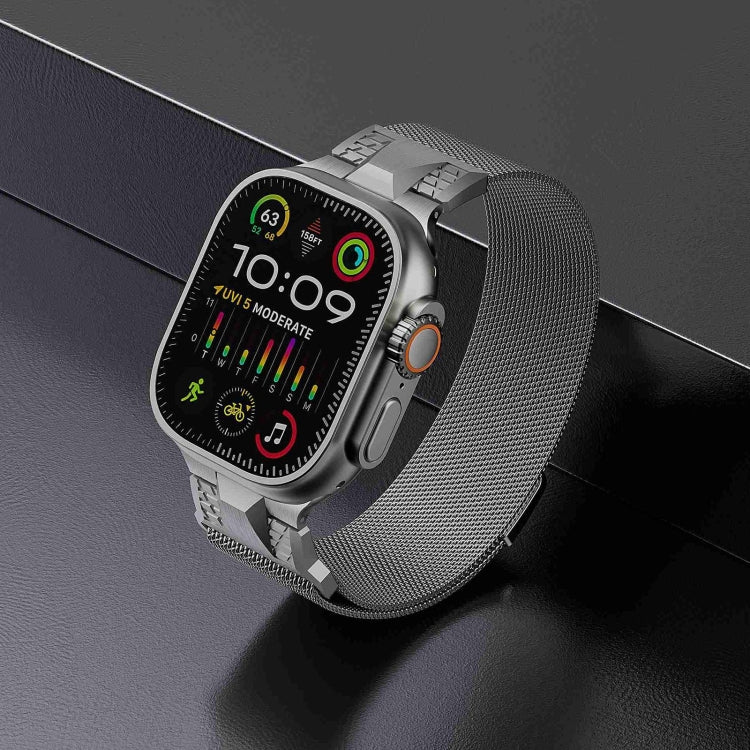 For Apple Watch Series 7 45mm Mecha Style Milanese Metal Watch Band(Titanium Silver) by bashfashion