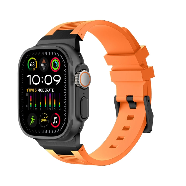 For Apple Watch Ultra 2 49mm Loners Liquid Silicone Watch Band(Black Orange) by bashfashion